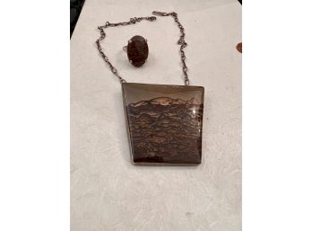 Picture Jasper Necklace And Ring Set In Sterling Silver